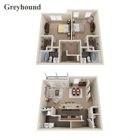Floor plan for 2 beds, 2.5 baths, 1388 sqft